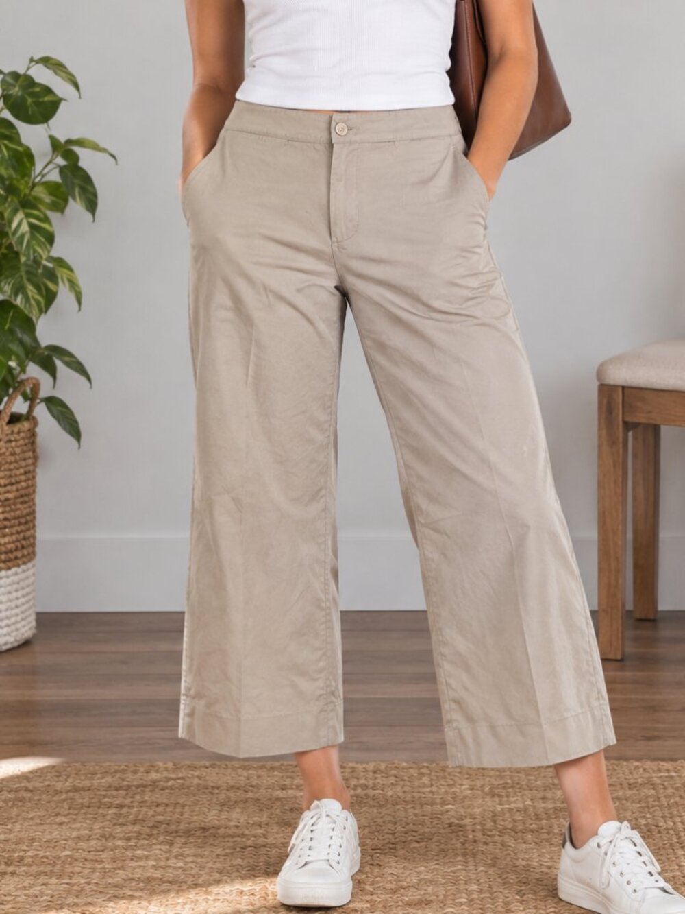 Dockers Khaki Beige Stretch Crop Pants Capri Trousers Size 14 Classic Casual